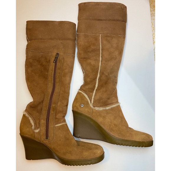 UGG Sandra Leather Chestnut Boots Size 7 - Picture 2 of 7